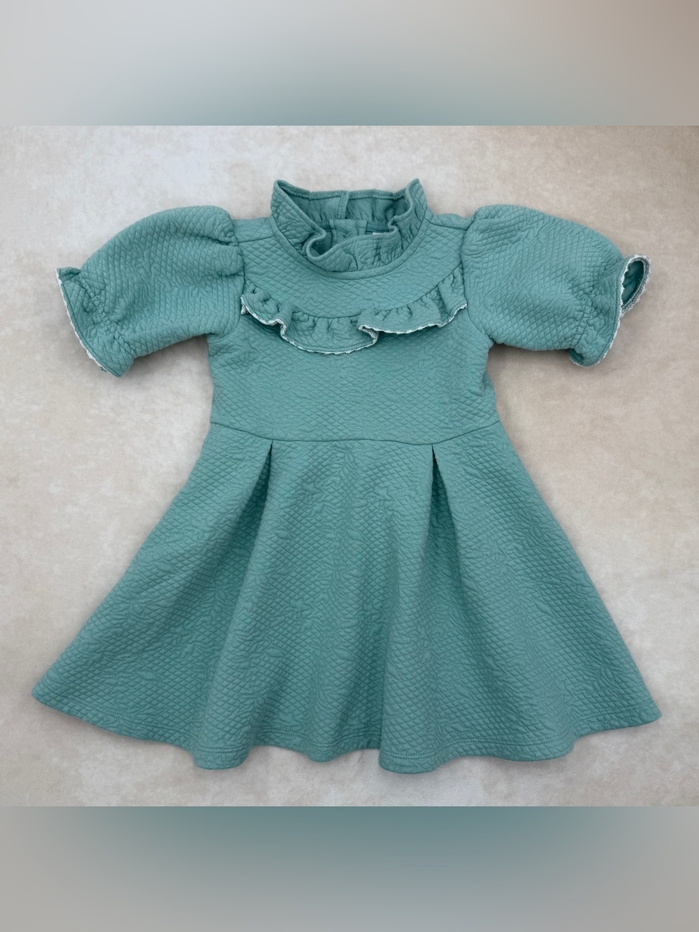 Janie and Jack Teal Textured Ruffle Neck Dress